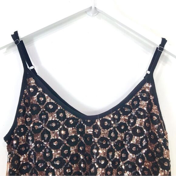Shyanne Black Golden Bronze Sequin Diamond Pattern Sparkle Tank Top NEW - Picture 10 of 16
